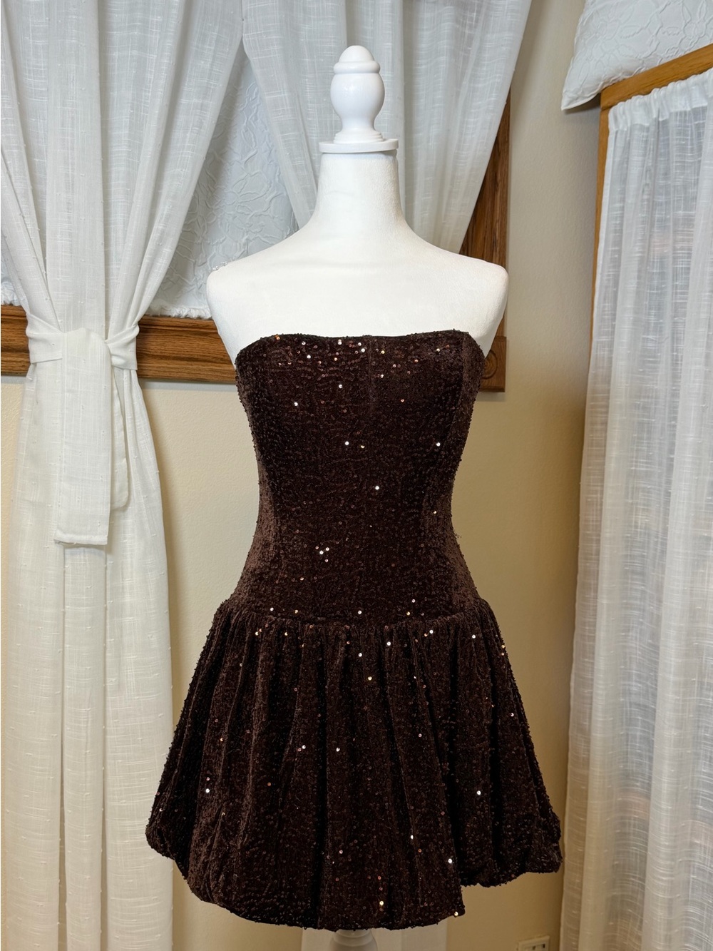 Strapless Brown Sequin Party Dress